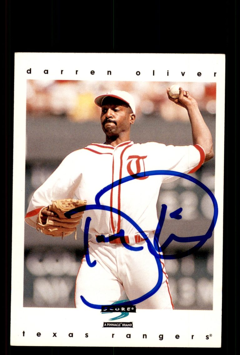 Signed Baseball Card Auto Darren Oliver 1997 Score #129 Texas Rangers