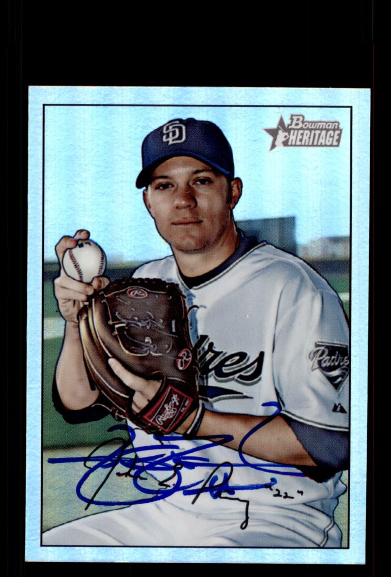 Signed Baseball Card Auto Jake Peavy 2007 Bowman Heritage #182 Rainbow Foil