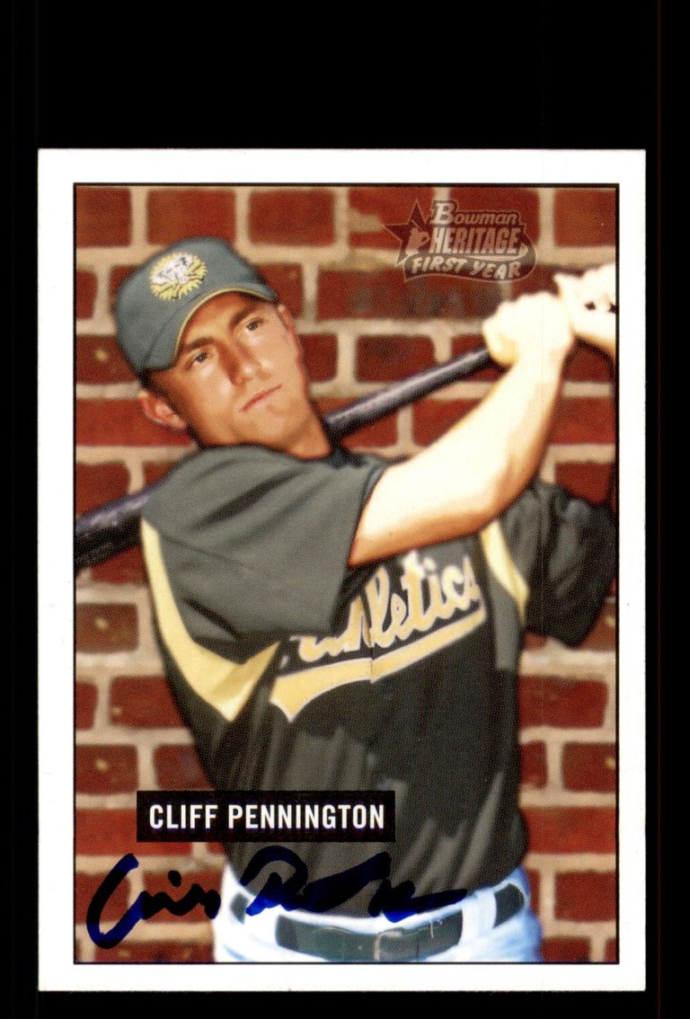 Signed Baseball Card Auto Cliff Pennington 2005 Bowman Heritage #331 Oakland A's