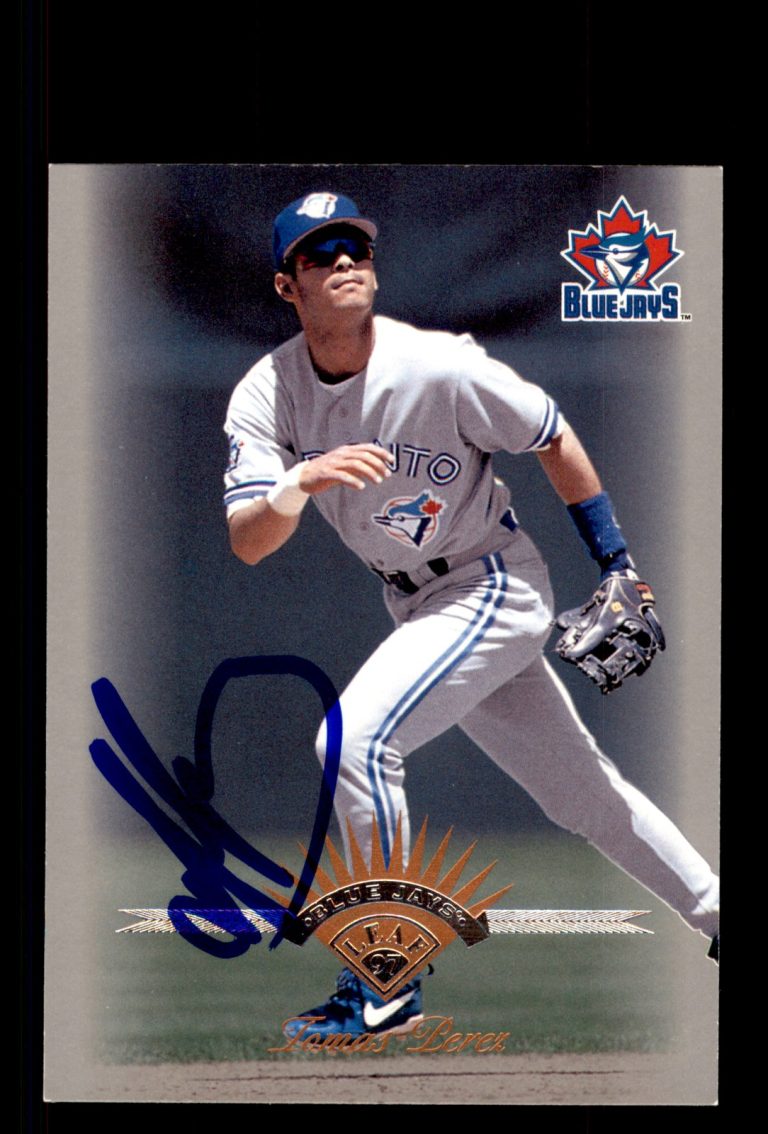 Signed Baseball Card Auto Tomas Perez 1997 Leaf #128 Toronto Blue Jays