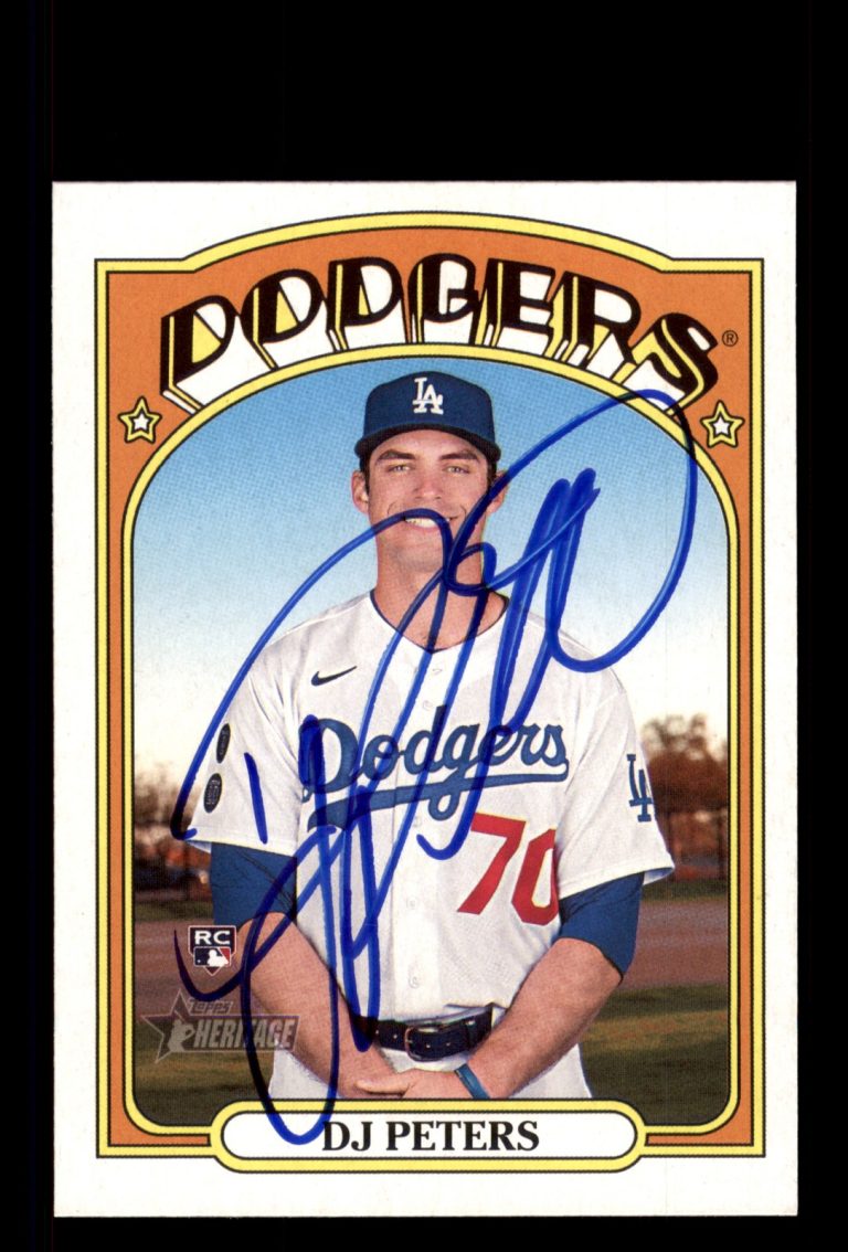 Signed Baseball Card Auto DJ Peters 2021 Topps Heritage #532 Los Angeles Dodgers