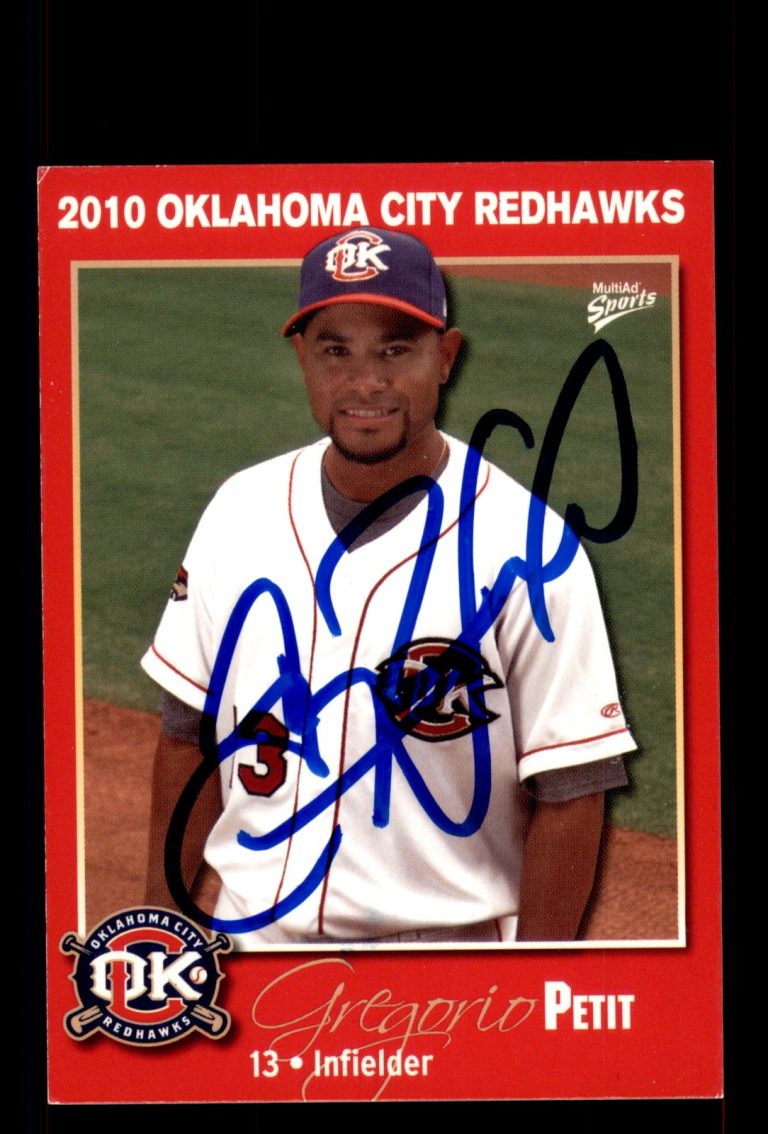 Signed Baseball Card Auto Gregorio Petit 2010 MultiAd Oklahoma City RedHawks