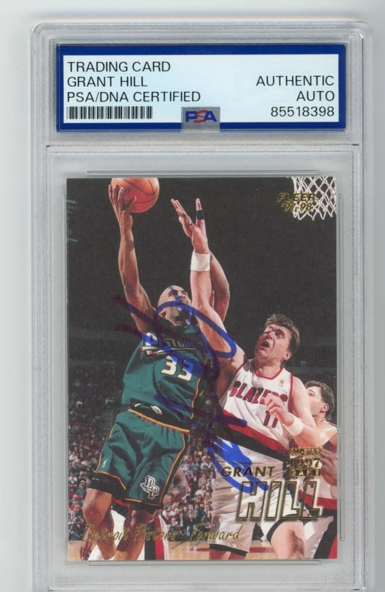 Signed Basketball Card Auto Grant Hill 1997-98 Fleer #33 Detroit Pistons PSA/DNA