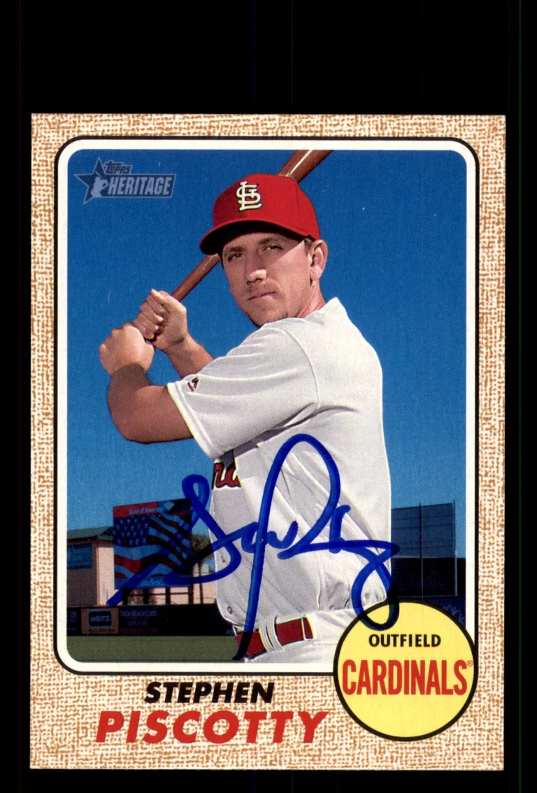 Signed Baseball Card Auto Stephen Piscotty 2017 Topps Heritage #180 Cardinals