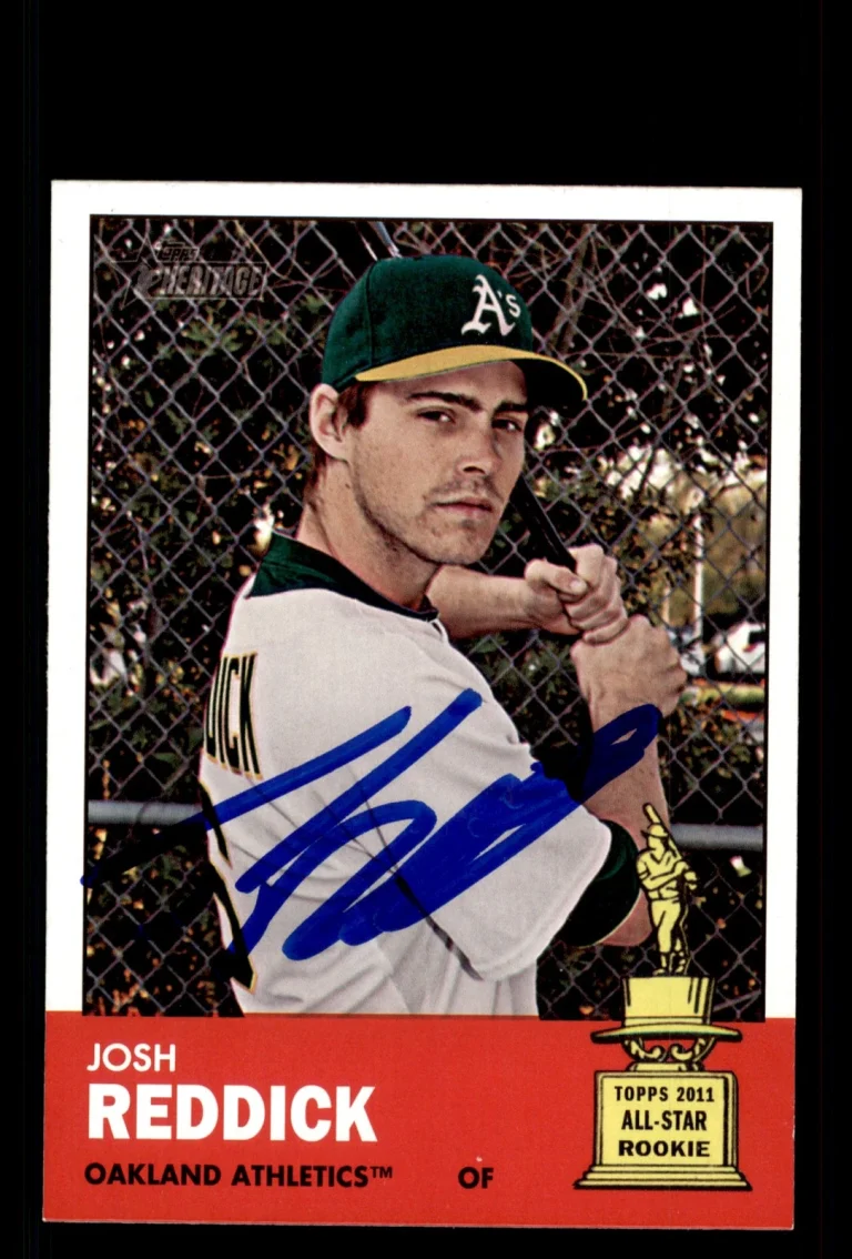 Signed Baseball Card Auto Josh Reddick 2012 Topps Heritage #355 Oakland A's