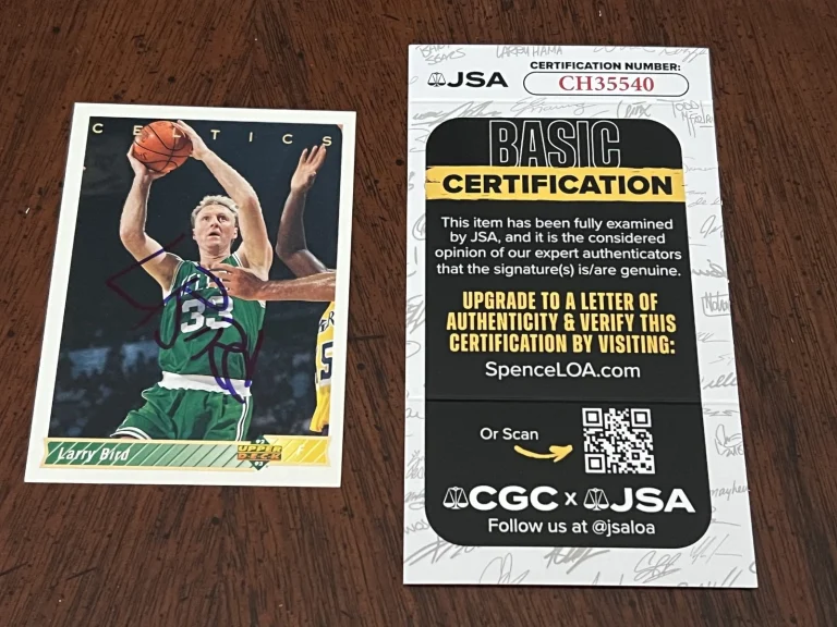 Signed Basketball Card Auto Larry Bird 1992-93 Upper Deck #33 Celtics JSA