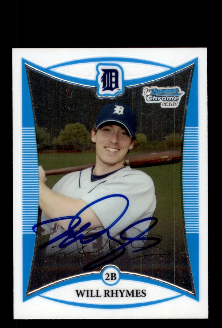 Signed Baseball Card Auto Will Rhymes 2008 Bowman Chrome #BCP108 Tigers