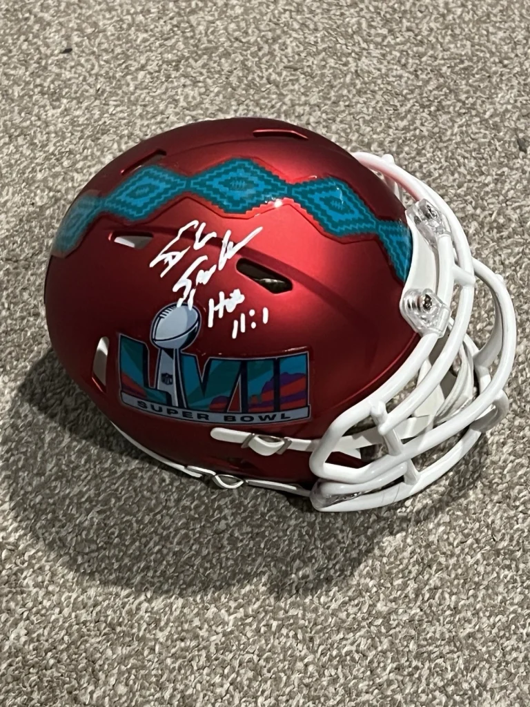 STEVE SPAGNUOLO SIGNED FOOTBALL MINI HELMET KANSAS CITY CHIEFS SUPER BOWL 57 JSA