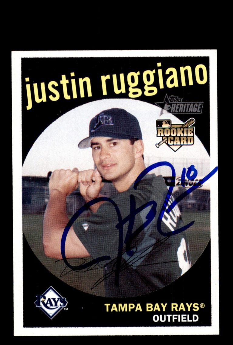 Signed Baseball Card Auto Justin Ruggiano 2008 Topps Heritage #253 Rays
