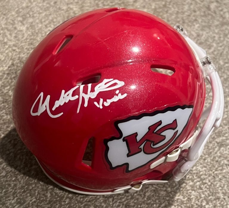 MITCH HOLTHUS VOICE SIGNED FOOTBALL MINI HELMET AUTO KANSAS CITY CHIEFS JSA COA
