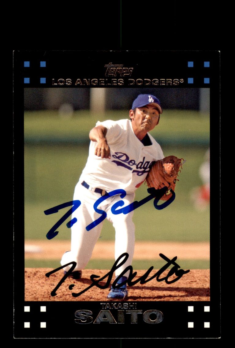 Signed Baseball Card Auto Takashi Saito 2007 Topps #432 Los Angeles Dodgers