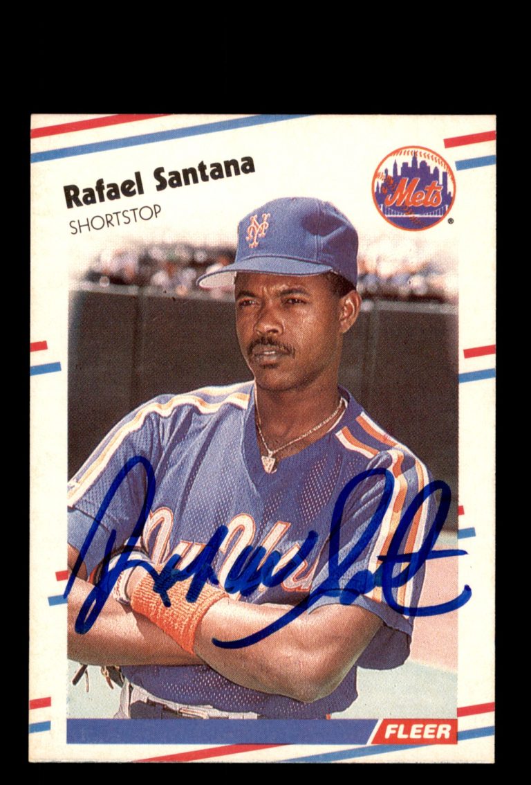 Signed Baseball Card Auto Rafael Santana 1988 Fleer #149 New York Mets