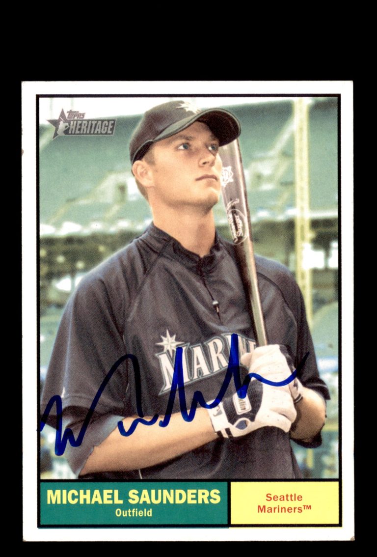Signed Baseball Card Auto Michael Saunders 2010 Topps Heritage #419 Mariners