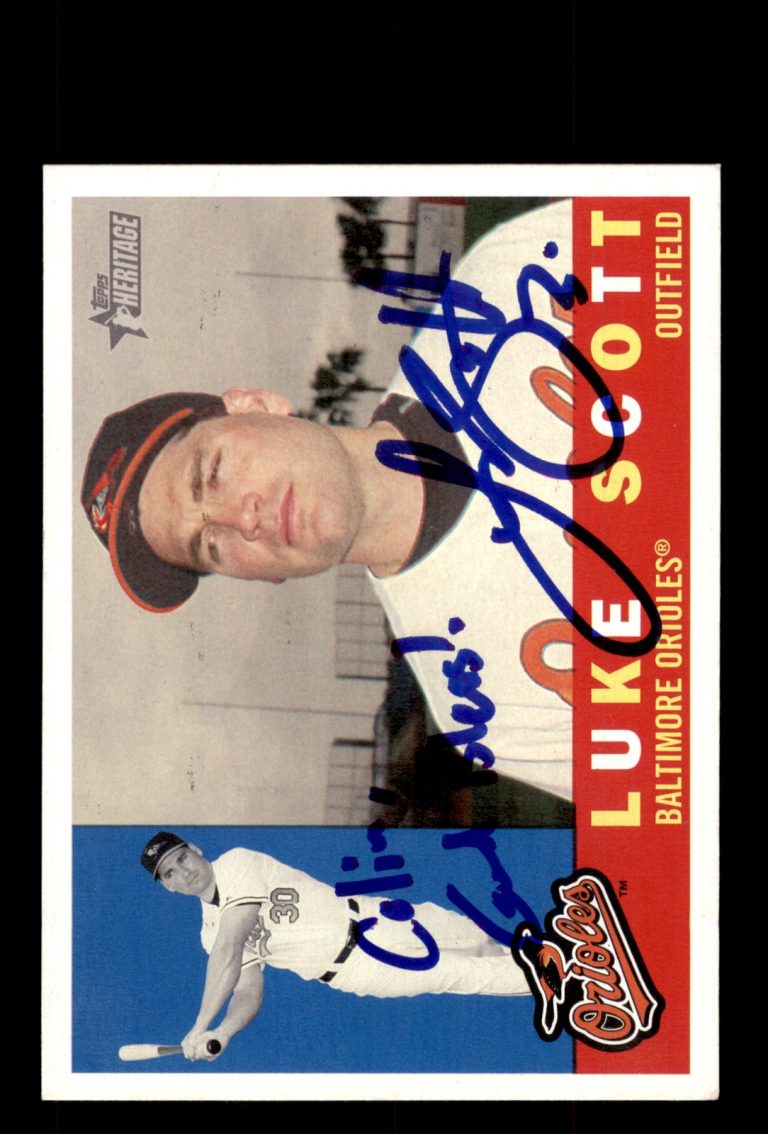 Signed Baseball Card Auto Luke Scott 2009 Topps Heritage #190 