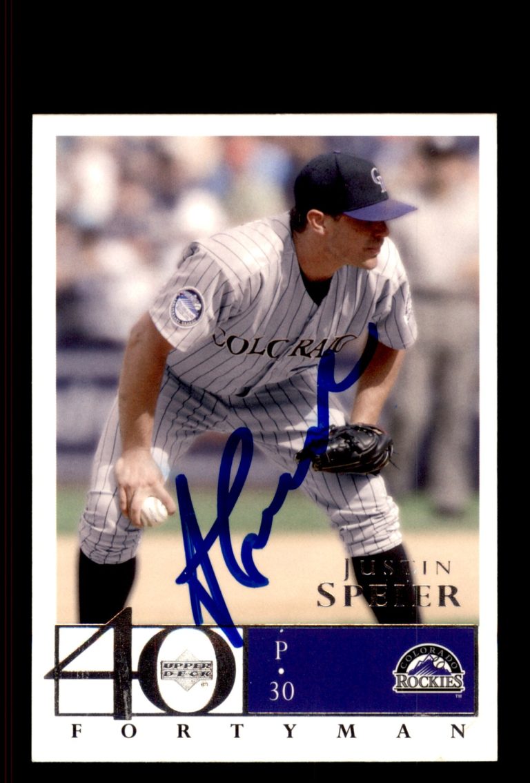 Signed Baseball Card Auto Justin Speier 2003 Upper Deck 40-Man #759 Rockies