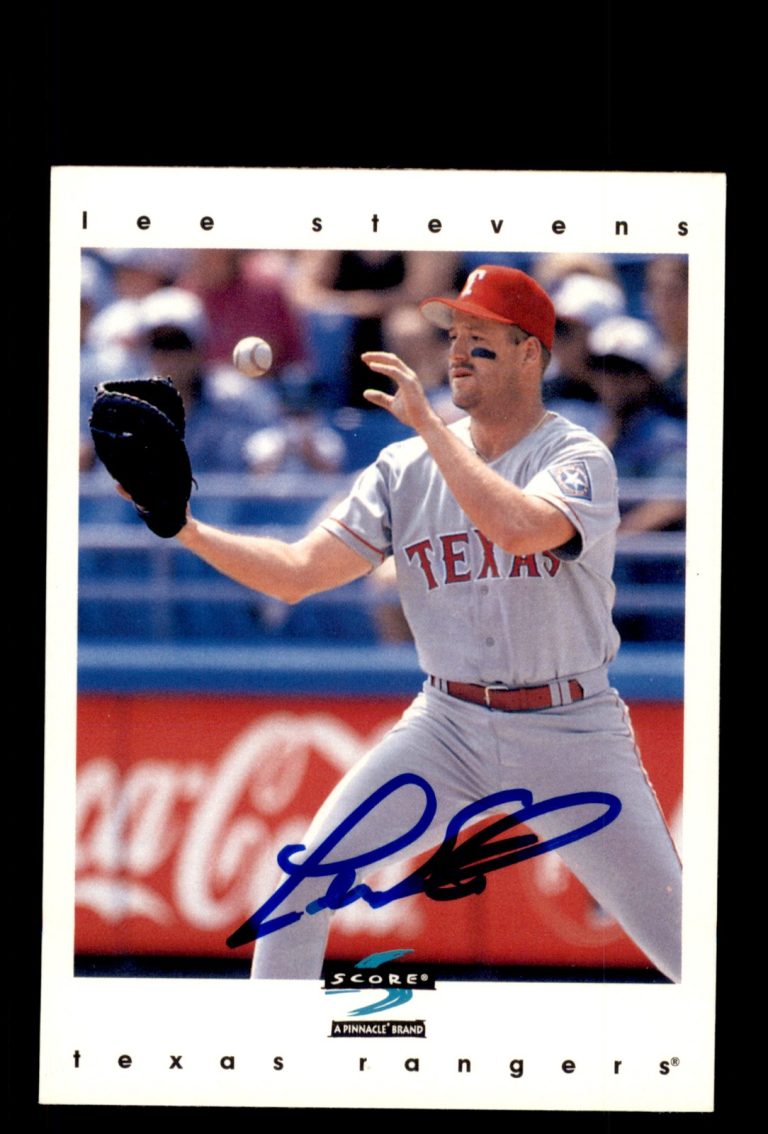 Signed Baseball Card Auto Lee Stevens 1997 Score #376 Texas Rangers