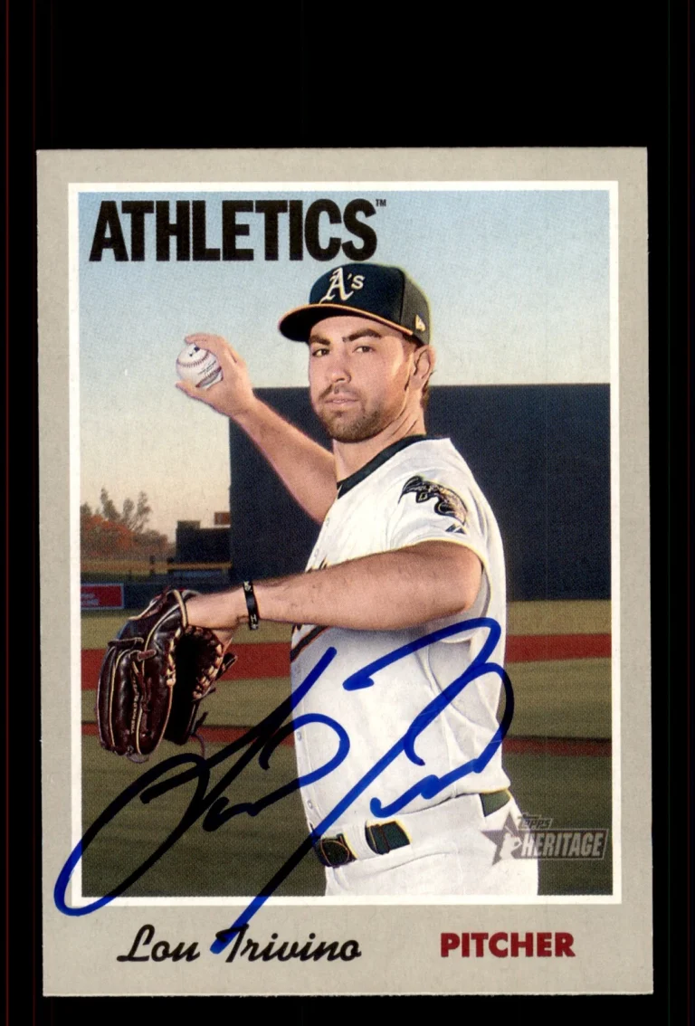 Signed Baseball Card Auto Lou Trivino 2019 Topps Heritage #55 Oakland Athletics