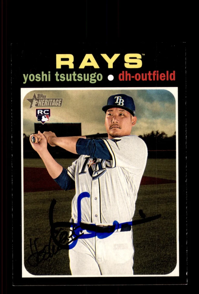 Signed Baseball Card Auto Yoshi Tsutsugo 2020 Topps Heritage #548 Tampa Bay Rays