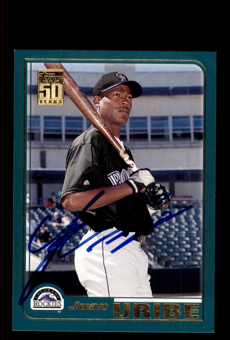 Signed Baseball Card Auto Juan Uribe 2001 Topps #T199 Colorado Rockies