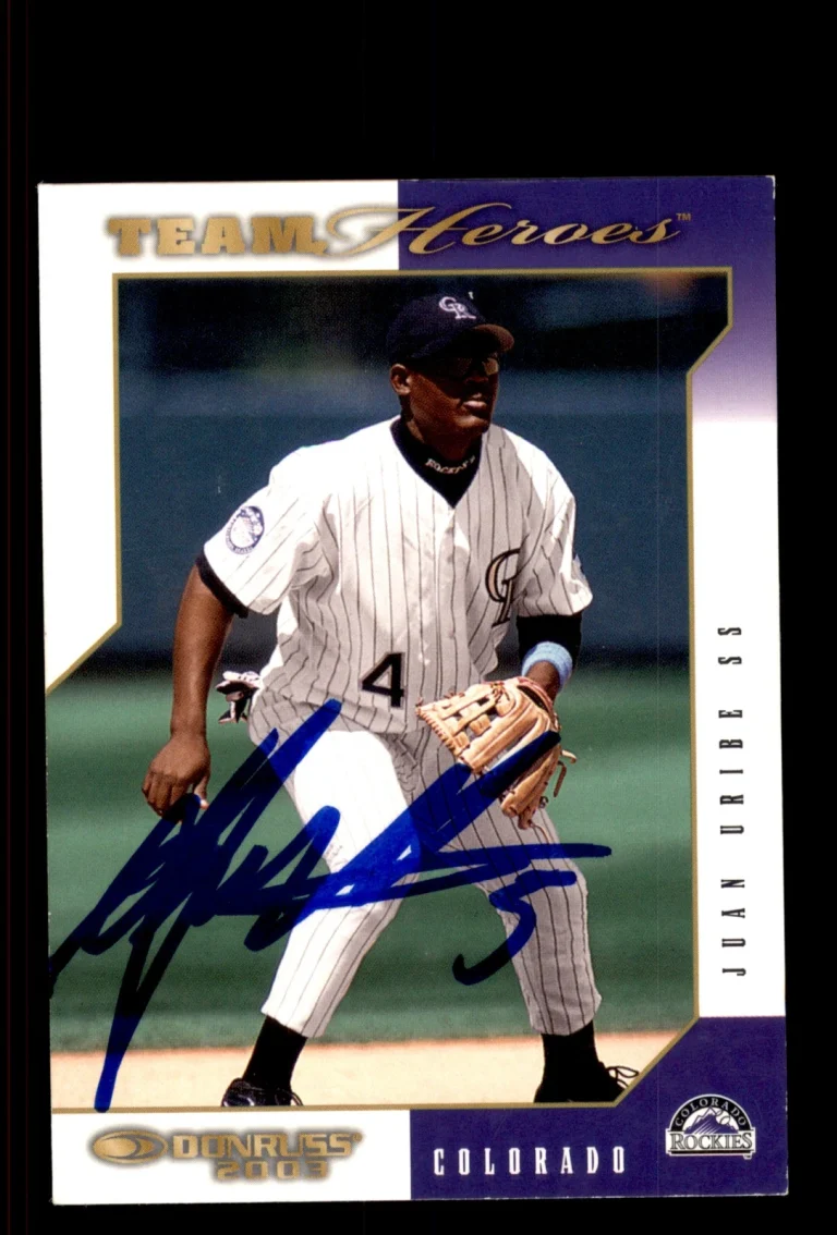 Signed Baseball Card Auto Juan Uribe 2003 Donruss Team Heroes #175 Rockies