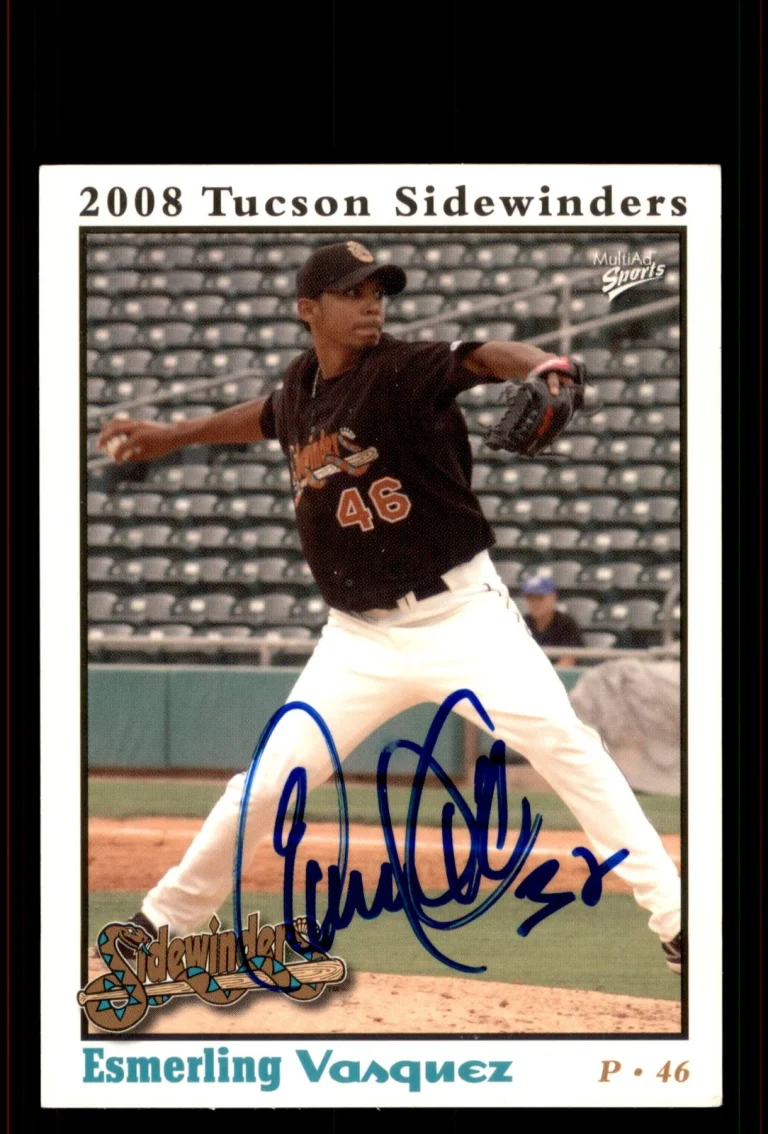 Signed Baseball Card Auto Esmerling Vasquez 2008 MultiAd Tucson Sidewinders