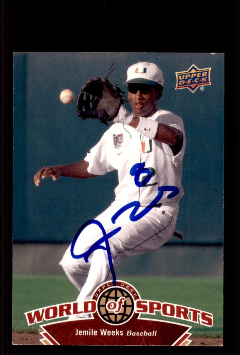 Signed Baseball Card Auto Jemile Weeks 2010 Upper Deck World of Sports #129