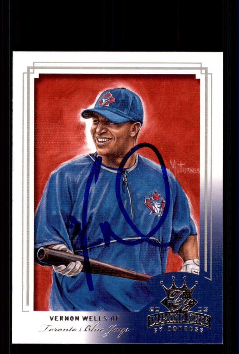 Signed Baseball Card Auto Vernon Wells 2003 Donruss Diamond Kings #72 Blue Jays