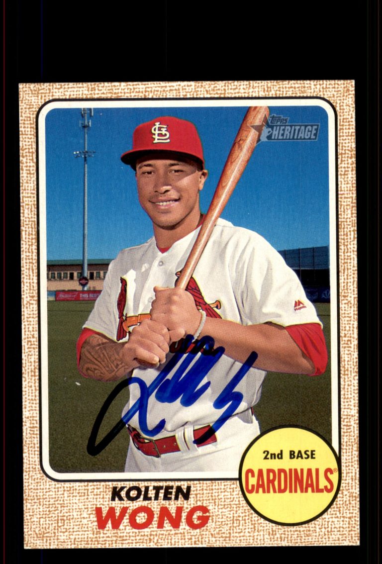 Signed Baseball Card Auto Kolten Wong 2017 Topps Heritage #344 Cardinals