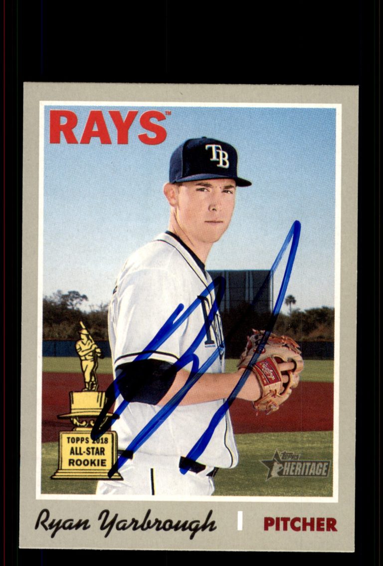 Signed Baseball Card Auto Ryan Yarbrough 2019 Topps Heritage #181 Tampa Bay Rays