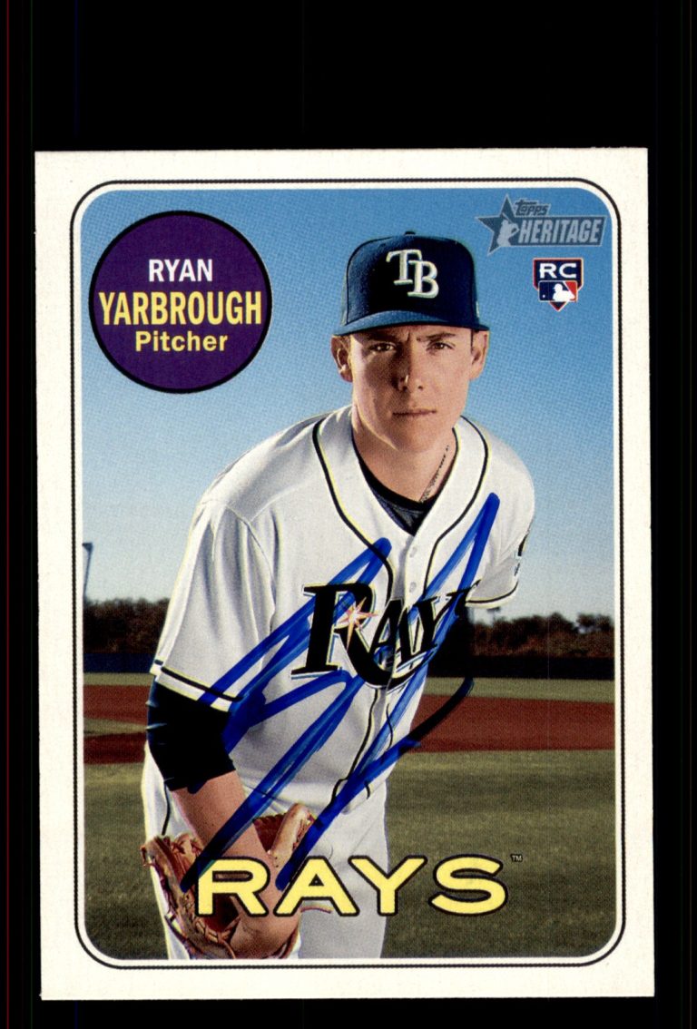 Signed Baseball Card Auto Ryan Yarbrough 2018 Topps Heritage #543 Tampa Bay Rays