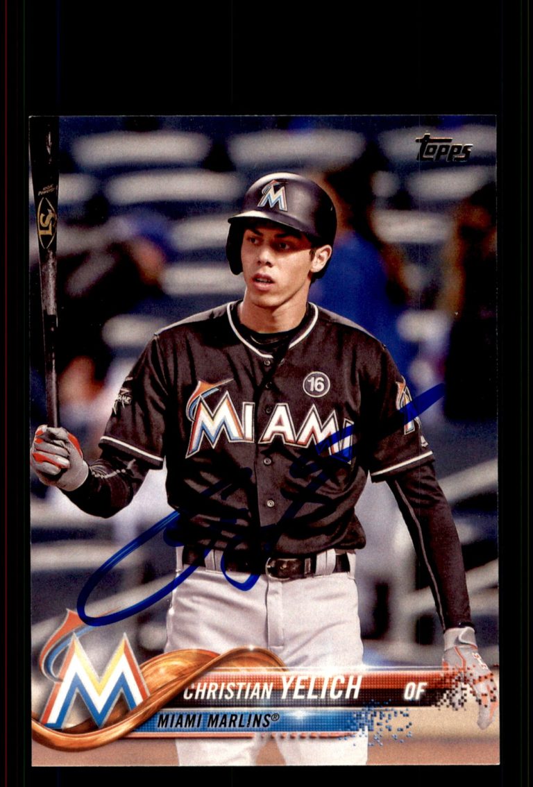 Signed Baseball Card Auto Christian Yelich 2018 Topps #170 Miami Marlins