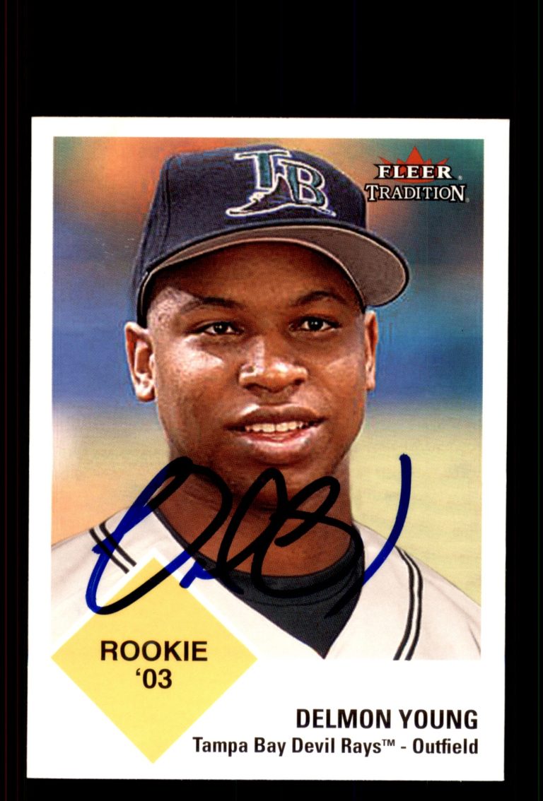 Signed Baseball Card Auto Delmon Young 2003 Fleer Tradition Update #U295 Rays