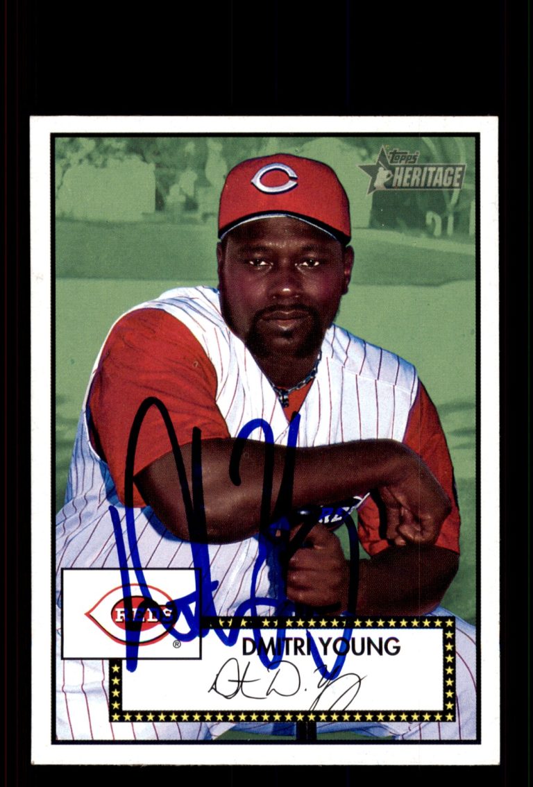 Signed Baseball Card Auto Dmitri Young 2001 Topps Heritage #96 Cincinnati Reds