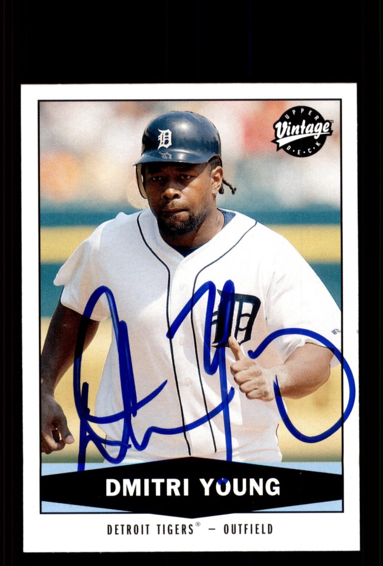 Signed Baseball Card Auto Dmitri Young 2004 Upper Deck Vintage #5 Tigers