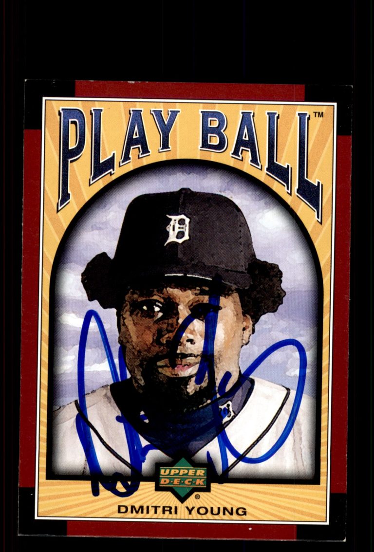 Signed Baseball Card Auto Dmitri Young 2004 Upper Deck Play Ball #93 Tigers