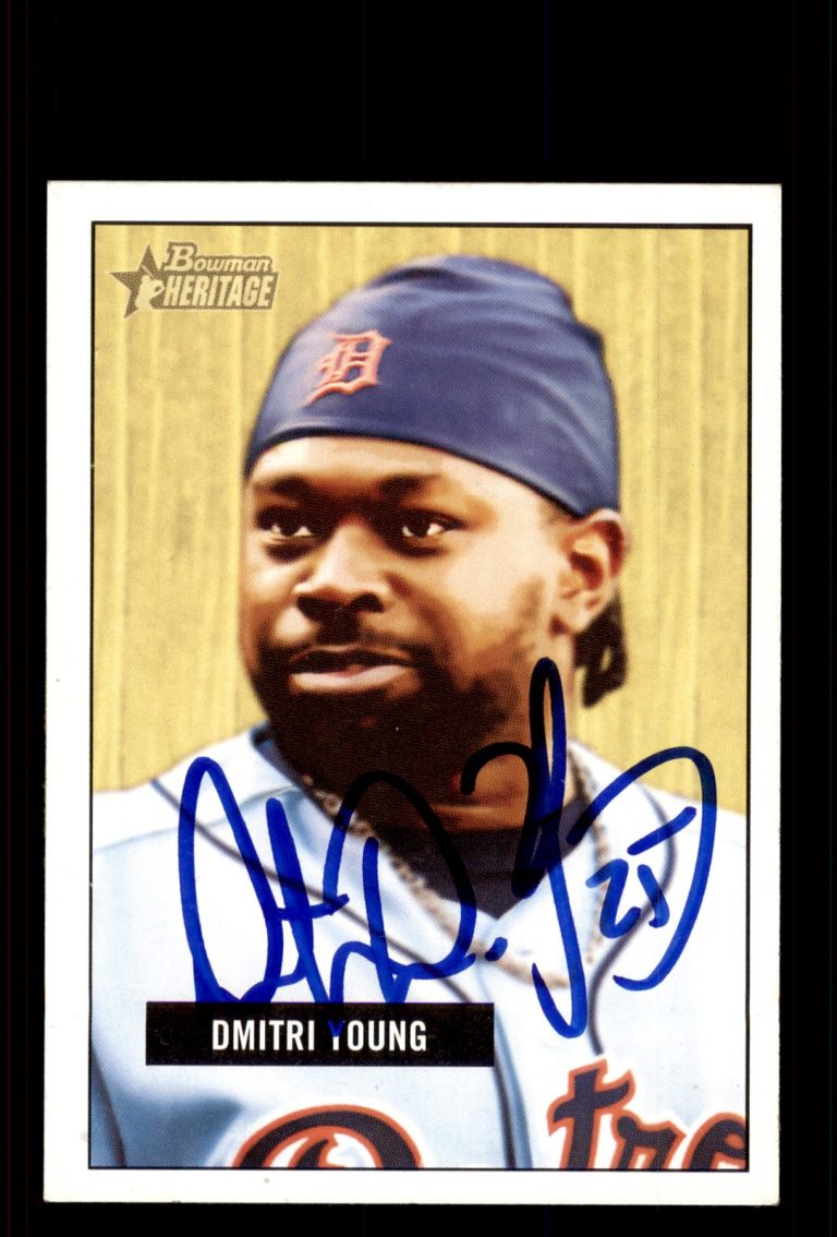 Signed Baseball Card Auto Dmitri Young 2005 Bowman Heritage #105 Detroit Tigers