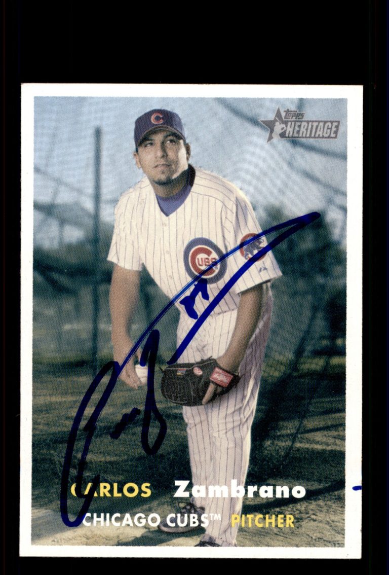 Signed Baseball Card Auto Carlos Zambrano 2006 Topps Heritage #378 Chicago Cubs