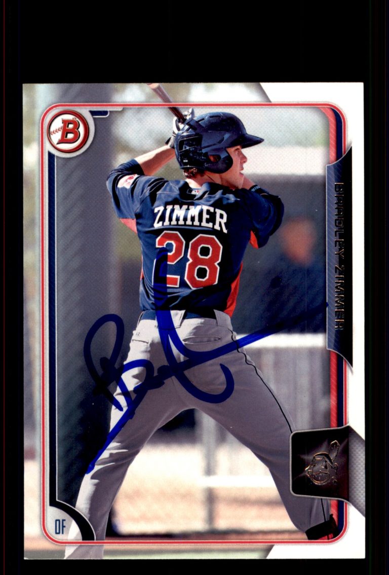 Signed Baseball Card Auto Bradley Zimmer 2015 Bowman Draft #154 Indians