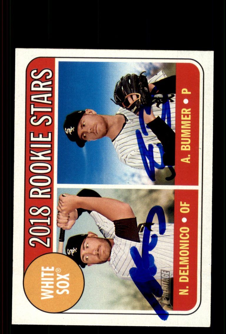 Signed Baseball Card Auto Nicky Delmonico Aaron Bummer 2018 Topps Heritage #173
