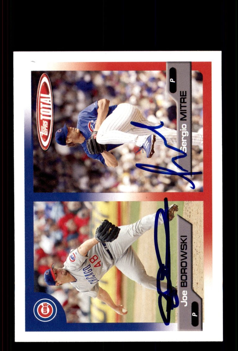 Signed Baseball Card Auto Joe Borowski Sergio Mitre 2005 Topps Total #597 Cubs