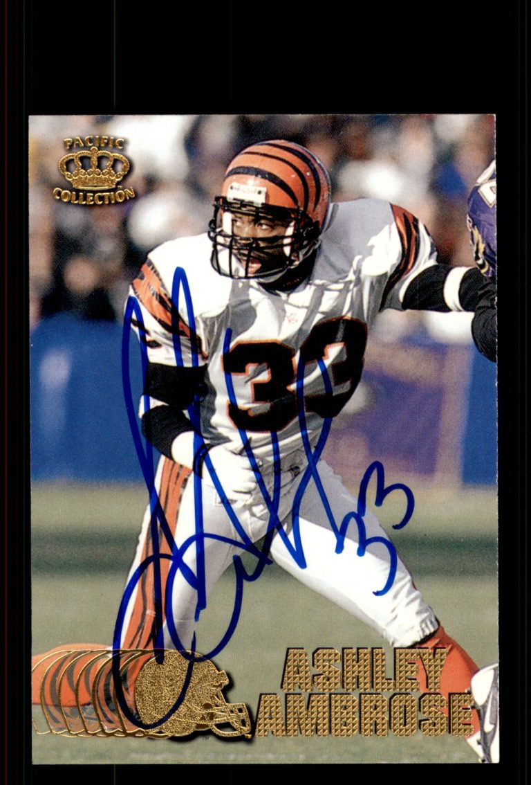 Signed Football Card Auto Ashley Ambrose 1997 Pacific Crown Collection #83