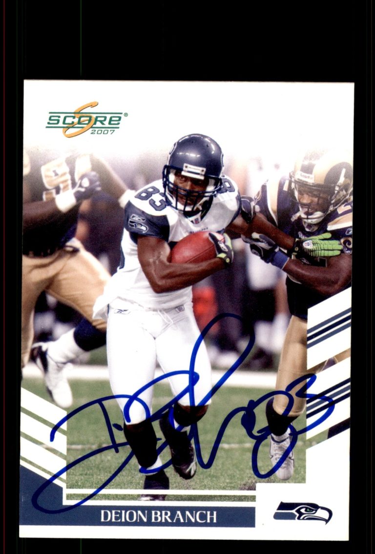 Signed Football Card Auto Deion Branch 2007 Score #130 Seattle Seahawks