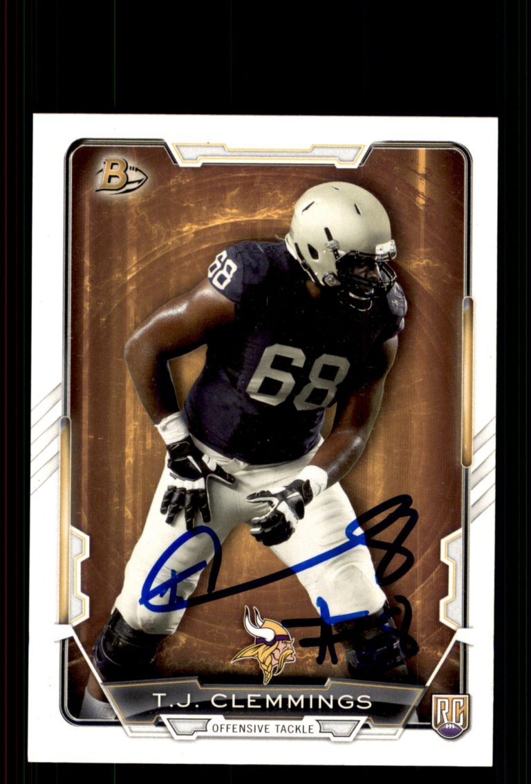 Signed Football Card Auto T.J. Clemmings 2015 Bowman #77 Minnesota Vikings