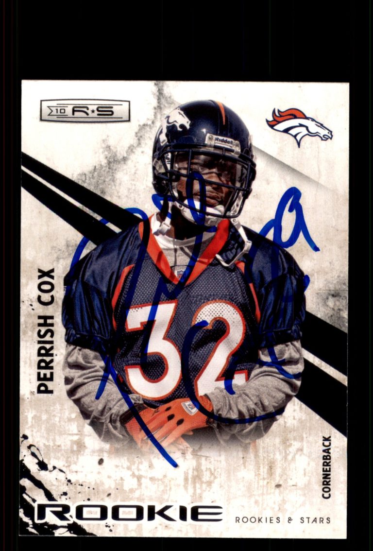 Signed Football Card Auto Perrish Cox 2010 Panini Rookies & Stars #230 Broncos