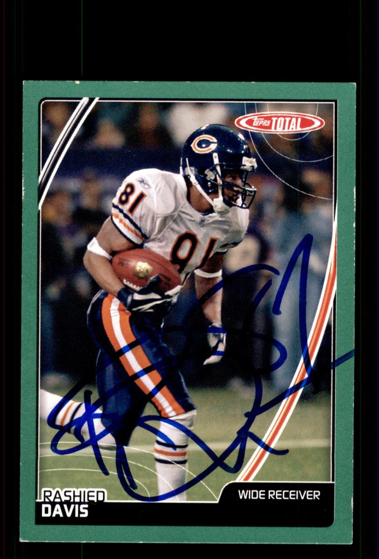 Signed Football Card Auto Rashied Davis 2007 Topps Total #194 Chicago Bears