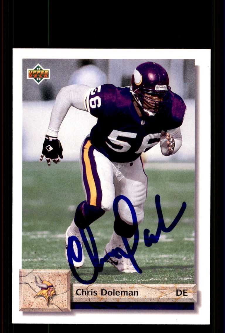 Signed Football Card Auto Chris Doleman 1992 Upper Deck #169 Minnesota Vikings