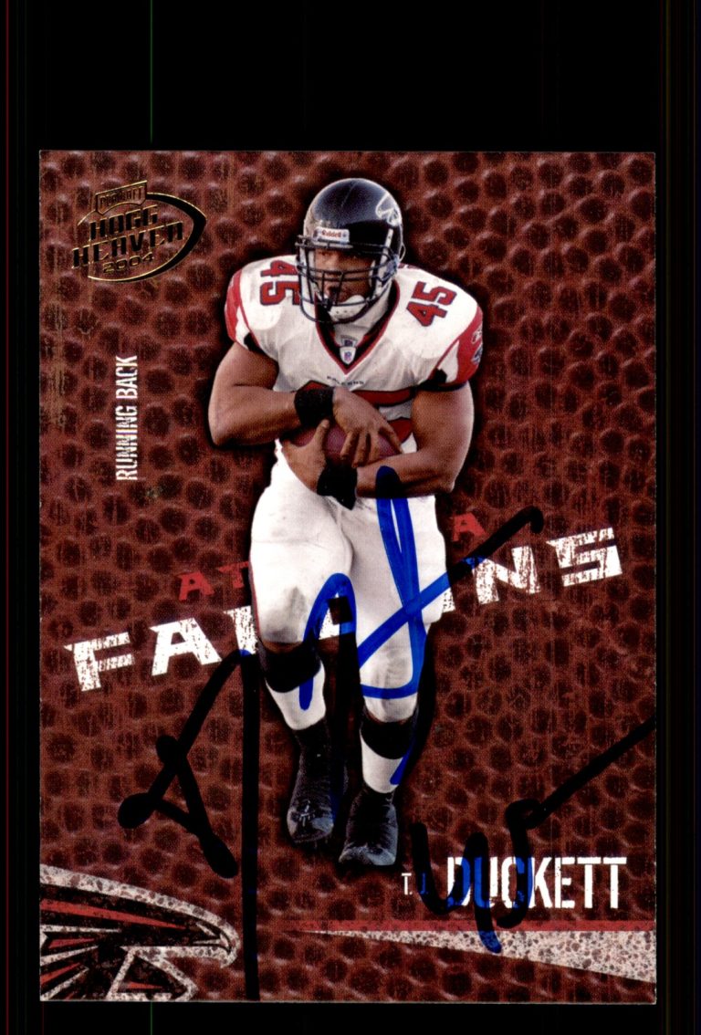 Signed Football Card Auto T.J. Duckett 2004 Playoff Hogg Heaven #6 Falcons