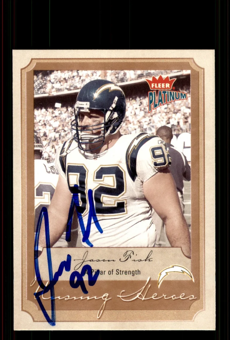 Signed Football Card Auto Jason Fisk 2002 Fleer Platinum #203 San Diego Chargers