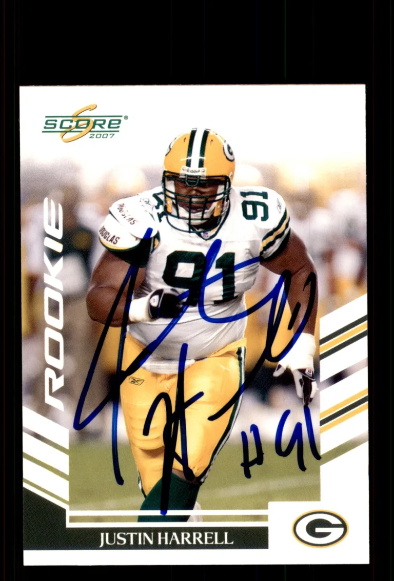 Signed Football Card Auto Justin Harrell 2007 Score #425 Green Bay Packers