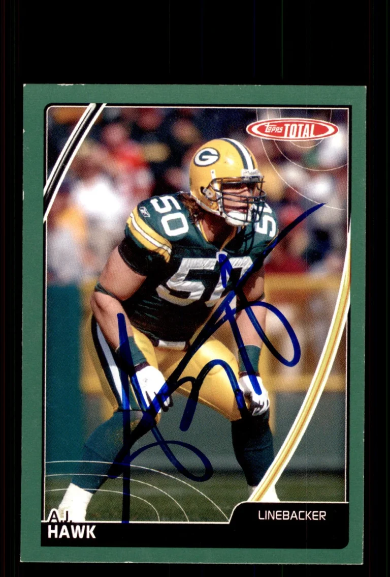 Signed Football Card Auto A.J. Hawk 2007 Topps Total #394 Green Bay Packers